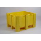 Palletbox 120x100x76 cm, inhoud 630ltr met 3 sleden, geel, zonder middenrim