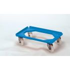 Kunststof transportroller 600x400 mm open dek, galva zwenkwielen blauw