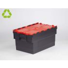 Kunststof distributiebak, bakdeel zwart, dekselhelften rood 55 ltr