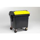 4-wiel container 1100 liter met roldeksel voorzien van inwerpklep, grijs/geel