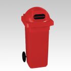 2-wiel container, 500x580x1080 mm 120 ltr, boldeksel met sleuf, rood