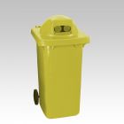 2-wiel container, 600x740x1210 mm 240 ltr, boldeksel 2 gaten geel