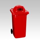 2-wiel container, 600x740x1210 mm 240 ltr, boldeksel 2 gaten rood