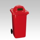 2-wiel container, 600x740x1210 mm 240 ltr, boldeksel ovaal gat rood