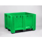 Kunststof palletbox, 1200x1000x760 mm, 610 ltr, 3 sleden, groen