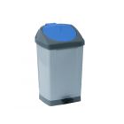 Kunststof afvalbak met voetpedaal, 430x370x730 mm, 60 ltr, grijs/blauw