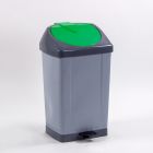 Kunststof afvalbak met voetpedaal, 430x370x730 mm, 60 ltr, grijs/groen