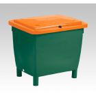 Kunststof zand-zoutstrooibox, 945 x 725 x 830 mm, 400 ltr, groen/oranje