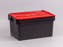 Distributiebak 600x400x320 mm, 52 l. zwart met rood scharnierdeksel