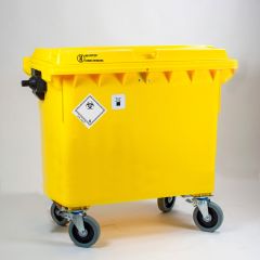 Conteneur DASRI 660 litres JAUNE roues NOIRS (par pièce) Conteneur DASRI 660 litres JAUNE roues NOIRS (par pièce)