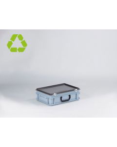 E-line kunststof koffer 400x300x135 mm met 1 greep, 10 ltr, grijs, PP regeneraat