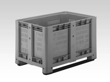 Palletbox 470 liter, 1200x800x780 mm geperforeerd op 3 sleden grijs