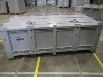 Pallet box 1120 l. 2180x1000x820 mm on 3 skids, grey