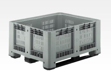 Palox plastique ajouré basse 1200x1000x600 mm 430L 3 patins GRIS