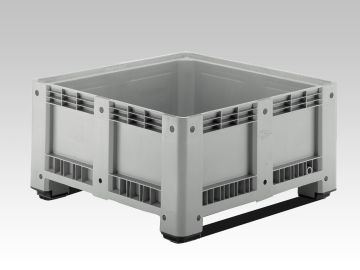 Palletbox 460 liter, 1130 x 1130 x 600 mm op 2 sleden lichtgrijs