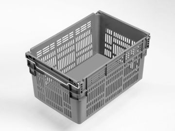 Bale arm crate 60L, 600x400x310 mm, closed bottom and perforated walls, grey