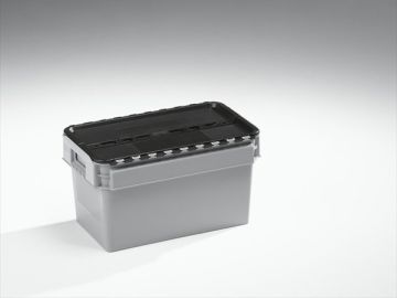 Distributiebak 500x300x275 mm, 25 l. grijs met scharnierdeksel