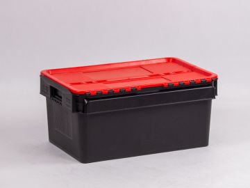 Distributiebak 600x400x275 mm, 45 l. zwart met rood scharnierdeksel