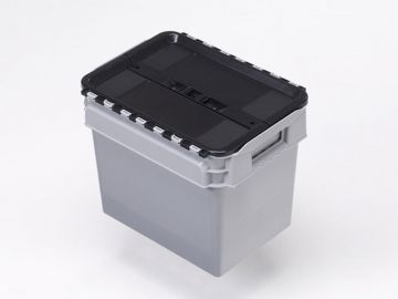 Distributiebak 400x300x320 mm, 23 l. grijs, met scharnierdeksel