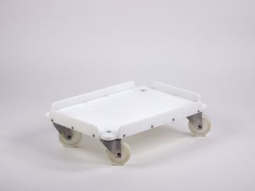 Trolley 600x400x200mm met 4 inox zwenkwielen waarvan 2 met rem, wit