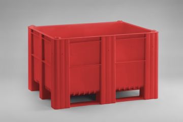Palletbox 120x100x76 cm, inhoud 630ltr met 3 sleden, rood, met middenrim