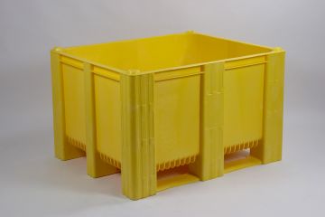 Palletbox 120x100x76 cm, inhoud 630ltr met 3 sleden, geel, zonder middenrim