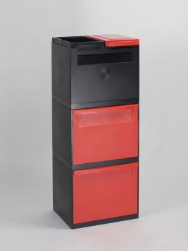 4-fraction waste station black 2x tilting bin red 1x bag holder 1x bucket lid red