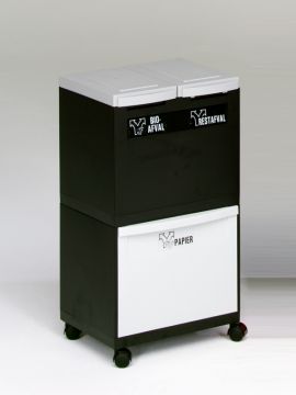 3 -fraction waste station black 1x tilting bin grey, 2x bucket 2x lid grey