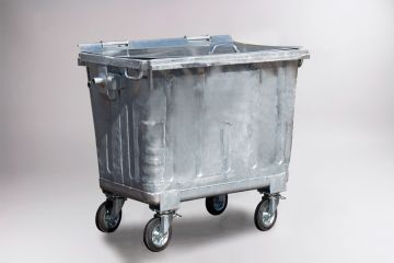 Metalen 4-wiel container, 660 l. met staal deksel