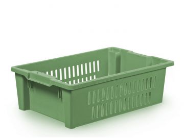 Draaistapelbak, 32 liter, 600x400x180mm, geperforeerd, groen