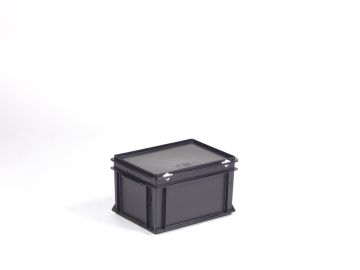 Kunststof kist 20 liter met afsluitbaar deksel, ESD