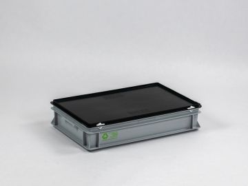 Caisse plastique avec couvercle NOIRE 600x400x135 mm 20 litres 