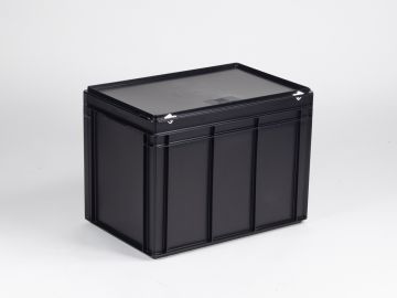 Kunststof kist 90 liter met afsluitbaar deksel, ESD