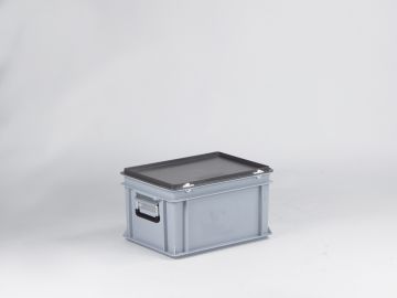 Kunststof koffer 400x300x235 mm met 2 grepen, 20 l. grijs, euronorm