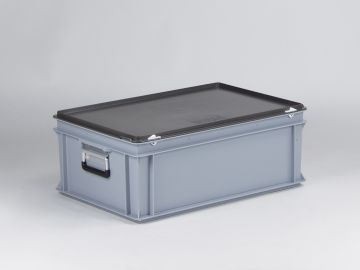 Kunststof koffer 600x400x235 mm met 2 grepen, 40 liter, grijs, euronorm