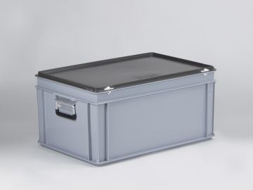 Malle de rangement plastique 600x400x295 mm 53L poignées alu, GRIS