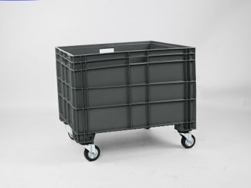 Euronorm grootvolume bak 800x600x630 mm 184 l. op 4 wielen, donkergrijs