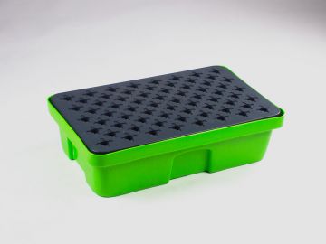 Spill tray 30 liter, 635x410x165 mm with plastic grid, green