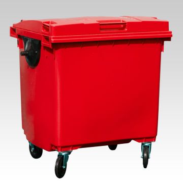 Afvalcontainer 1000 liter, met scharnierdeksel, rood