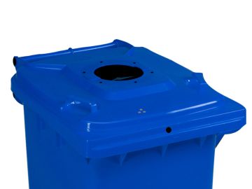 Afvalcontainer 120L, blauw met 3-kantslot en rubber glasrozet