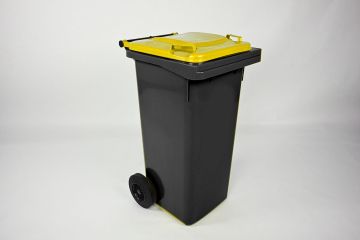 120 liter container, grijs met gele deksel