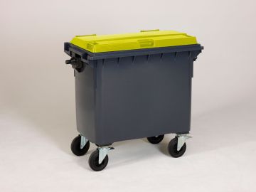 660 liter container met scharnierdeksel, donkergrijs/geel