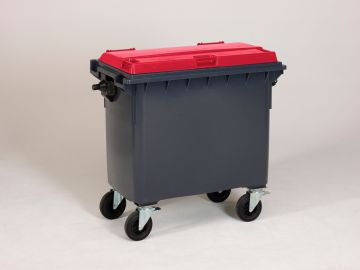 660 liter container met scharnierdeksel, donkergrijs/rood