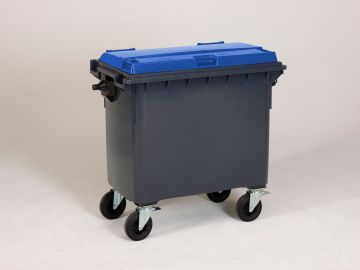 660 liter container met scharnierdeksel, donkergrijs/blauw