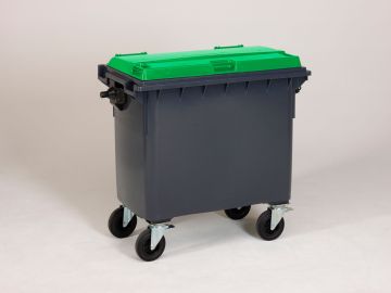 660 liter container met scharnierdeksel, donkergrijs/groen