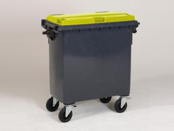 Container 770 liter met scharnierdeksel, grijs/geel