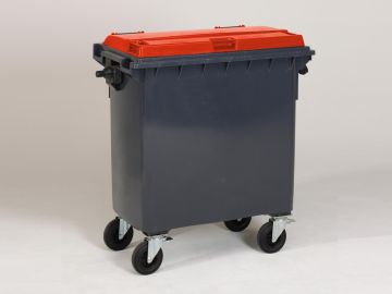 Container 770 liter met scharnierdeksel, grijs/rood