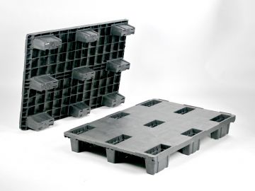 Kunststof pallet 1200x800x153 mm, op 9 poten, gesloten dek, zwart 