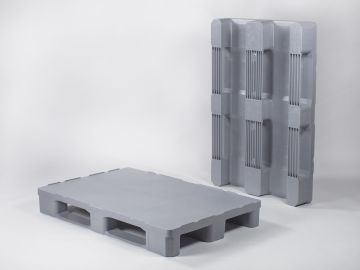 Kunststof hygiënepallet 1200x800x153 mm, 3 sleden, gesloten dek grijs