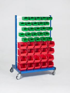 Etagère bac à bec à roulettes avec 90 bac à becs 90x61x141 cm